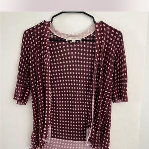 LOFT Women's Burgundy and Pink Polka Dot Blouse